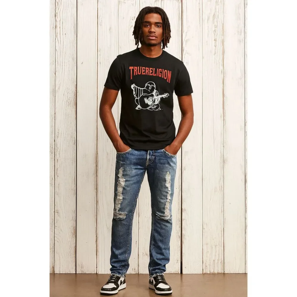TRUE RELIGION Blue Denim White Stitch Micky Big T Jeans  Mens Size 33